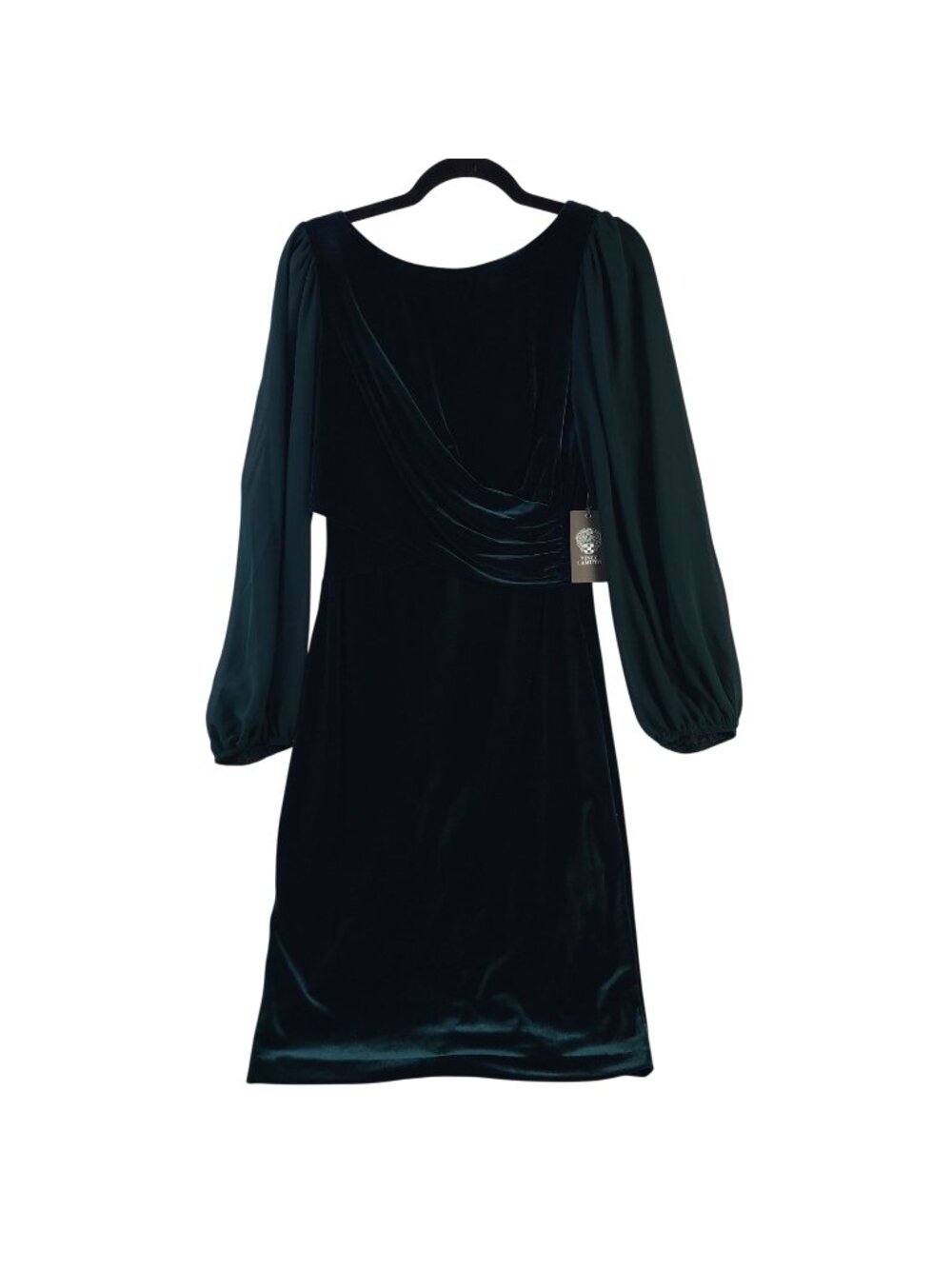 NEW Vince Camuto Women's Green Velvet Sheath Dress With Chiffon Sleeves Size 10